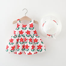 Carregar imagem no visualizador da galeria, Vestido con estampas de flores, moño y sombrero
