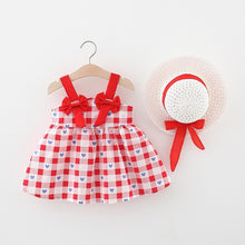 Cargar imagen en el visor de la galería, Vestido cuadrille con estampas de corazones y sombrero
