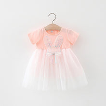 Carregar imagem no visualizador da galeria, Vestido rosa de conejo con brillo y falda blanca de tul
