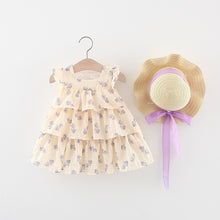 Cargar imagen en el visor de la galería, Vestido crema escalonado, estampas de flores con sombrero
