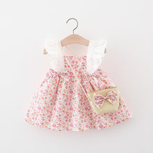 Carregar imagem no visualizador da galeria, Vestido con volados, estampas de flores y cartera
