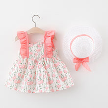 Carregar imagem no visualizador da galeria, Vestido con volados, estampas de flores y sombrero
