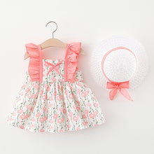 Carregar imagem no visualizador da galeria, Vestido con volados, estampas de flores y sombrero
