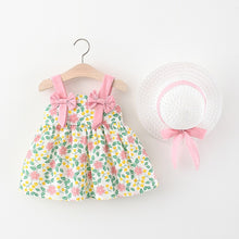 Cargar imagen en el visor de la galería, Vestido con  moños, estampa de flores y sombrero
