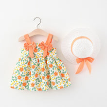 Cargar imagen en el visor de la galería, Vestido con  moños, estampa de flores y sombrero
