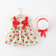 Cargar imagen en el visor de la galería, Vestido con  moños, estampa de flores y sombrero
