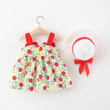 Cargar imagen en el visor de la galería, Vestido con  moños, estampa de flores y sombrero
