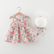 Carregar imagem no visualizador da galeria, Vestido con estampas de flores, moño y sombrero
