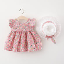 Carregar imagem no visualizador da galeria, Vestido con volados, estampas de flores y sombrero
