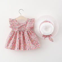 Carregar imagem no visualizador da galeria, Vestido con volados, estampas de flores y sombrero

