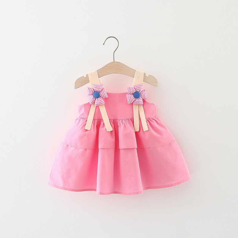 Vestido liso escalonado con flores cuadrille