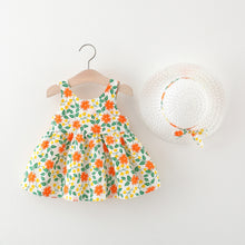 Carregar imagem no visualizador da galeria, Vestido con estampas de flores, moño y sombrero
