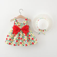 Carregar imagem no visualizador da galeria, Vestido con estampas de flores, moño y sombrero
