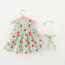 Carregar imagem no visualizador da galeria, Vestido con estampas de flores, moño y sombrero

