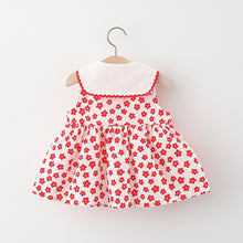 Carregar imagem no visualizador da galeria, Vestido con estampas de flores, volados blancos y cartera
