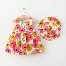 Cargar imagen en el visor de la galería, Vestido con estampas de flores, moño y sombrero
