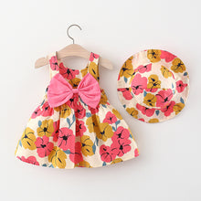 Cargar imagen en el visor de la galería, Vestido con estampas de flores, moño y sombrero
