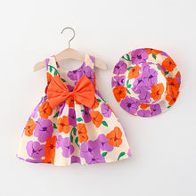 Cargar imagen en el visor de la galería, Vestido con estampas de flores, moño y sombrero
