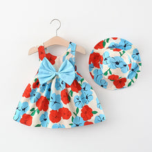 Cargar imagen en el visor de la galería, Vestido con estampas de flores, moño y sombrero
