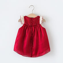 Carregar imagem no visualizador da galeria, Vestido de tul bordo con volados y moño crema
