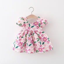 Carregar imagem no visualizador da galeria, Vestido con estampas de flores, mangas abullonadas y moño
