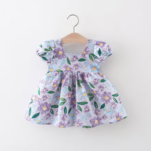 Carregar imagem no visualizador da galeria, Vestido con estampas de flores, mangas abullonadas y moño
