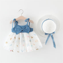 Carregar imagem no visualizador da galeria, Vestido jeans, falda de tul con bordados y sombrero
