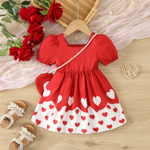 Carregar imagem no visualizador da galeria, Vestido rojo con estampas de corazones y cartera
