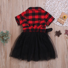Carregar imagem no visualizador da galeria, Vestido cuadrille rojo y falda de tul negro  con cinto
