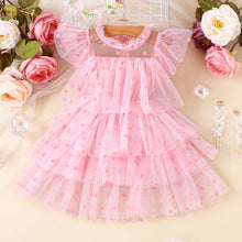 Carregar imagem no visualizador da galeria, Vestido de tul rosa escalonado con motas
