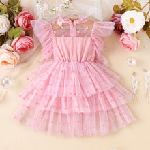 Carregar imagem no visualizador da galeria, Vestido de tul rosa escalonado con motas
