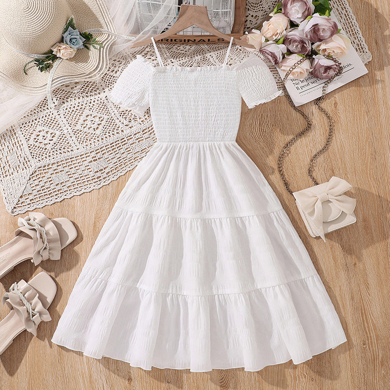 Vestido blanco engomado con mangas rectas