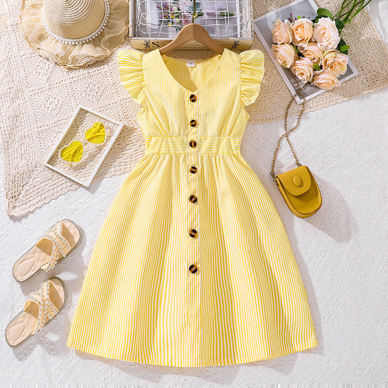 Vestido a rayas con volados y botones