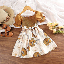 Carregar imagem no visualizador da galeria, Vestido caqui engomado y falda con estampas de flores con cinto
