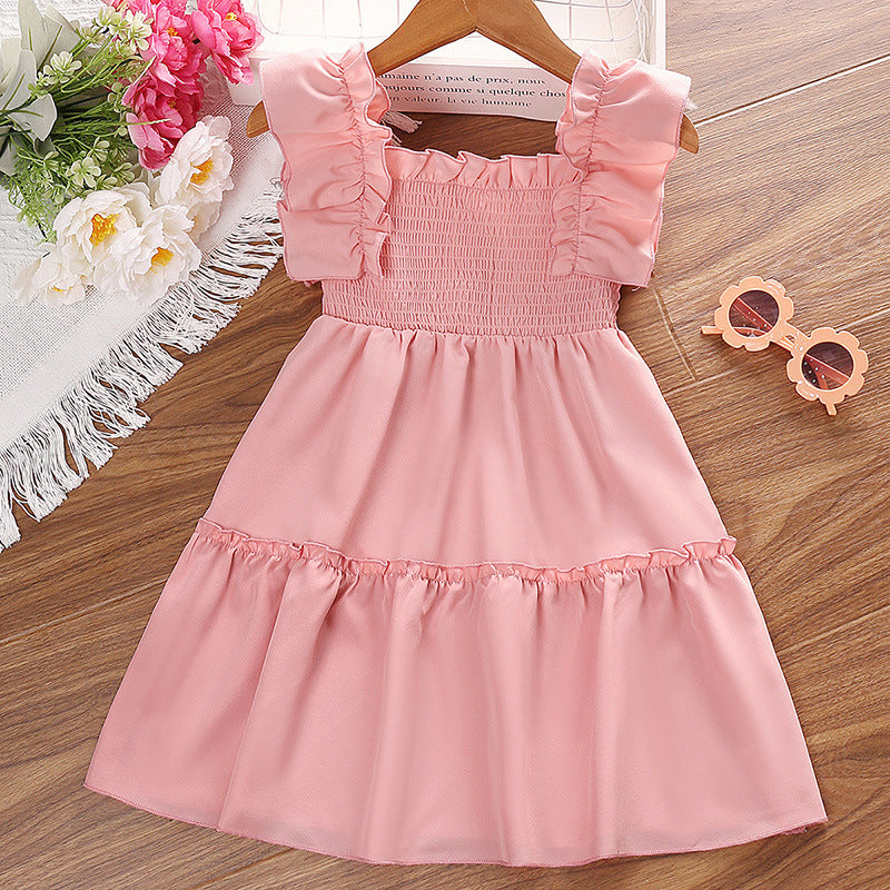 Vestido rosa engomado con volados
