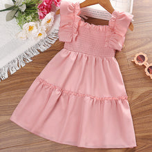Carregar imagem no visualizador da galeria, Vestido rosa engomado con volados
