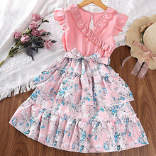 Cargar imagen en el visor de la galería, Vestido con falda escalonada y estampas de flores con cinto
