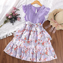 Cargar imagen en el visor de la galería, Vestido con falda escalonada y estampas de flores con cinto
