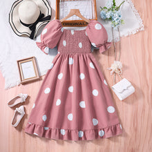 Cargar imagen en el visor de la galería, Vestido engomado con motas y mangas abullonadas
