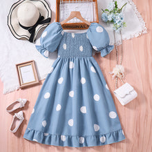 Cargar imagen en el visor de la galería, Vestido engomado con motas y mangas abullonadas
