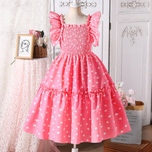 Cargar imagen en el visor de la galería, Vestido rosa engomado de corazones y mangas con volados
