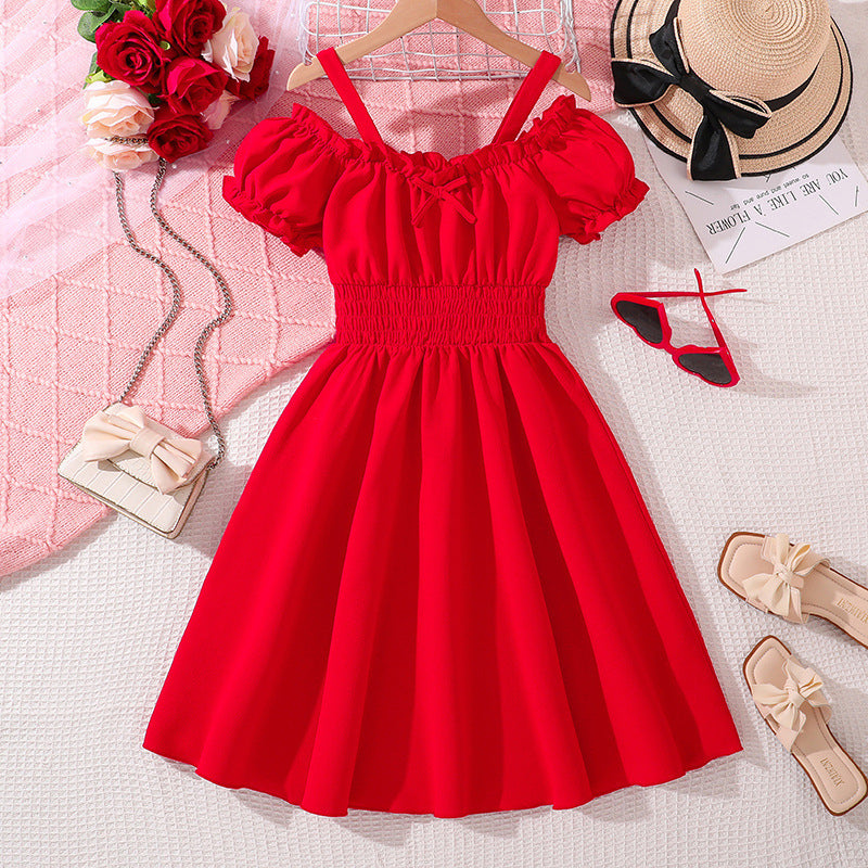 Vestido rojo con mangas rectas y cintura engomado