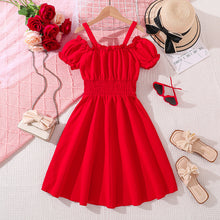 Cargar imagen en el visor de la galería, Vestido rojo con mangas rectas y cintura engomado
