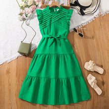 Cargar imagen en el visor de la galería, Vestido verde con volados y cinto
