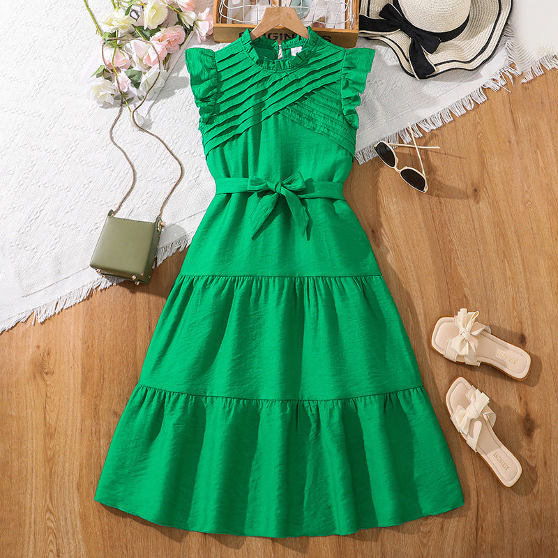 Vestido verde con volados y cinto