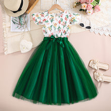 Cargar imagen en el visor de la galería, Vestido floreado y falda de tul verde con cinto
