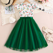 Cargar imagen en el visor de la galería, Vestido floreado y falda de tul verde con cinto
