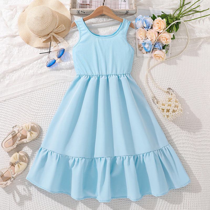 Vestido celeste con goma en la cintura