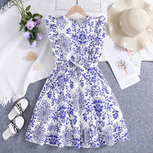 Cargar imagen en el visor de la galería, Vestido blanco con estampas azules y cinto
