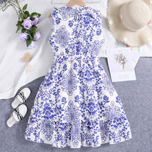 Cargar imagen en el visor de la galería, Vestido blanco con estampas azules y cinto
